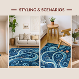 Ultra Soft Area Rug, Non Slip, Stain Resistant, Washable Area Rugs for Living Room, Bedroom, Whimsical Kraken Tentacle Design Area Rug for Vibrant Home Decor(Blue)