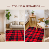 Ultra Soft Area Rug, Non Slip, Stain Resistant, Washable Area Rugs for Living Room, Bedroom, Rustic Vintage Checker Pattern(Red)
