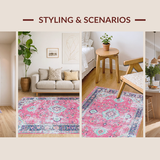 Ultra Soft Area Rug, Non Slip, Stain Resistant, Washable Area Rugs for Living Room, Bedroom, Cozy Warm-Toned Lattice Design(Pink)