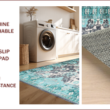 Ultra Soft Area Rug, Non Slip, Stain Resistant, Washable Area Rugs for Living Room, Bedroom, Chic Modern Floral Geometry(Blue)