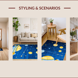 Ultra Soft Area Rug, Non Slip, Stain Resistant, Washable Area Rugs for Living Room, Bedroom, Whimsical Celestial Cartoon Imagery(Blue)