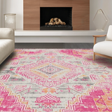 Ultra Soft Area Rug, Non Slip, Stain Resistant, Washable Area Rugs for Living Room, Bedroom, Vibrant Boho Lattice Creation(Pink)