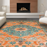 Ultra Soft Area Rug, Non Slip, Stain Resistant, Washable Area Rugs for Living Room, Bedroom, Striking Retro Geometric Fusion(Orange)