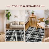 Ultra Soft Area Rug, Non Slip, Stain Resistant, Washable Area Rugs for Living Room, Bedroom, Urban Entry Stripe Rug with Chic Layered Lines and Graphic Contrast Pattern(Black)