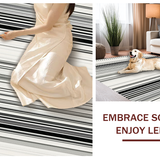 Ultra Soft Area Rug, Non Slip, Stain Resistant, Washable Area Rugs for Living Room, Bedroom, Artisanal Woven Linear Pattern Rug with Chic Monochrome Stripes(Black)