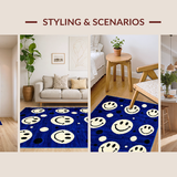 Ultra Soft Area Rug, Non Slip, Stain Resistant, Washable Area Rugs for Living Room, Bedroom, Vibrant Round Funky Art(Blue)