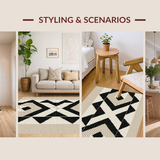 Ultra Soft Area Rug, Non Slip, Stain Resistant, Washable Area Rugs for Living Room, Bedroom, Elegant Black Diamond Pattern(Beige)