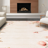 Ultra Soft Area Rug, Non Slip, Stain Resistant, Washable Area Rugs for Living Room, Bedroom, Rustic Warm Floral Accents(Beige)