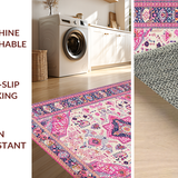 Ultra Soft Area Rug, Non Slip, Stain Resistant, Washable Area Rugs for Living Room, Bedroom, Whimsical Colorful Lattice Style(Pink)