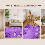 Ultra Soft Area Rug, Non Slip, Stain Resistant, Washable Area Rugs for Living Room, Bedroom, Trendy Purple Blossom Theme(Purple)