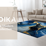 Ultra Soft Area Rug, Non Slip, Stain Resistant, Washable Area Rugs for Living Room, Bedroom, Luxurious Gold Abstract Waves(Blue)