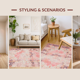 Ultra Soft Area Rug, Non Slip, Stain Resistant, Washable Area Rugs for Living Room, Bedroom, Romantic Pink Retro Aesthetic(Pink)