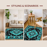 Ultra Soft Area Rug, Non Slip, Stain Resistant, Washable Area Rugs for Living Room, Bedroom, Chic Geometric Black Teal Arrangement(Black)