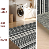 Ultra Soft Area Rug, Non Slip, Stain Resistant, Washable Area Rugs for Living Room, Bedroom, Ebony & Ivory: Striped Cotton Weave Patio Carpet, Casual Style(Black)