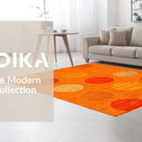 Ultra Soft Area Rug, Non Slip, Stain Resistant, Washable Area Rugs for Living Room, Bedroom, Dynamic Circular Playful Motif(Orange)