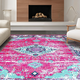 Ultra Soft Area Rug, Non Slip, Stain Resistant, Washable Area Rugs for Living Room, Bedroom, Rustic Colorful Tiled Patterns(Pink)