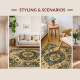 Ultra Soft Area Rug, Non Slip, Stain Resistant, Washable Area Rugs for Living Room, Bedroom, Luxurious Faded Medallion Style(Gold)