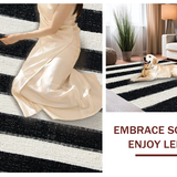 Ultra Soft Area Rug, Non Slip, Stain Resistant, Washable Area Rugs for Living Room, Bedroom, Reversible Striped Area Rug:  Classic Black & White(Black)