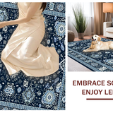 Ultra Soft Area Rug, Non Slip, Stain Resistant, Washable Area Rugs for Living Room, Bedroom, Chic Ivory and Blue Trellis Design(Blue)