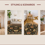 Ultra Soft Area Rug, Non Slip, Stain Resistant, Washable Area Rugs for Living Room, Bedroom, Elegant Floral Non-Slip Living Room Rug(Black)