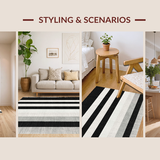 Ultra Soft Area Rug, Non Slip, Stain Resistant, Washable Area Rugs for Living Room, Bedroom, Designer Dual-Tone Horizontal Lined Rug with Geometric Precision(Black)