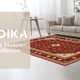 Ultra Soft Area Rug, Non Slip, Stain Resistant, Washable Area Rugs for Living Room, Bedroom, Artful Ornate Symmetrical Border(Red)