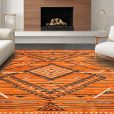 Ultra Soft Area Rug, Non Slip, Stain Resistant, Washable Area Rugs for Living Room, Bedroom, Tribal Orange Geometric Motif(Orange)