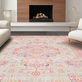Ultra Soft Area Rug, Non Slip, Stain Resistant, Washable Area Rugs for Living Room, Bedroom, Artistic Modern Floral Fusion(Pink)