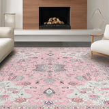 Ultra Soft Area Rug, Non Slip, Stain Resistant, Washable Area Rugs for Living Room, Bedroom, Rustic Modern Floral Whimsy Style(Pink)