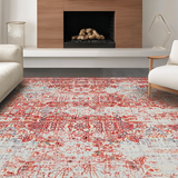 Ultra Soft Area Rug, Non Slip, Stain Resistant, Washable Area Rugs for Living Room, Bedroom, Rustic Floral Textured Elegance(Red)
