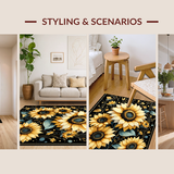 Ultra Soft Area Rug, Non Slip, Stain Resistant, Washable Area Rugs for Living Room, Bedroom, Vibrant Oversized Sunflower Motif(Gold)