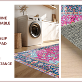 Ultra Soft Area Rug, Non Slip, Stain Resistant, Washable Area Rugs for Living Room, Bedroom, Vintage Textured Geometric Tapestry(Pink)