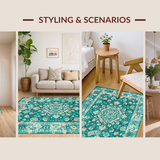 Ultra Soft Area Rug, Non Slip, Stain Resistant, Washable Area Rugs for Living Room, Bedroom, Rustic Turquoise Pattern Fusion(Green)