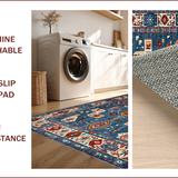 Ultra Soft Area Rug, Non Slip, Stain Resistant, Washable Area Rugs for Living Room, Bedroom, Vibrant Floral Ogee Motif(Blue)