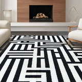 Ultra Soft Area Rug, Non Slip, Stain Resistant, Washable Area Rugs for Living Room, Bedroom, Contemporary Striped Area Rug Black and White Linear Design(Black)