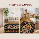 Ultra Soft Area Rug, Non Slip, Stain Resistant, Washable Area Rugs for Living Room, Bedroom, Boho Luxe Aztec Geometry(Black)