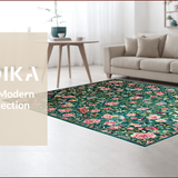 Ultra Soft Area Rug, Non Slip, Stain Resistant, Washable Area Rugs for Living Room, Bedroom, Cozy Green Blossom Motif(Blue)