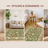 Ultra Soft Area Rug, Non Slip, Stain Resistant, Washable Area Rugs for Living Room, Bedroom, Cozy Pastel Floral Whimsy(Green)