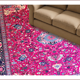 Ultra Soft Area Rug, Non Slip, Stain Resistant, Washable Area Rugs for Living Room, Bedroom, Rustic Hot Pink Trellis Charm(Red)