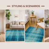Ultra Soft Area Rug, Non Slip, Stain Resistant, Washable Area Rugs for Living Room, Bedroom, Coastal Dreamscape Rug with Geometric Turtle and Modern Ocean Wave Design(Blue)