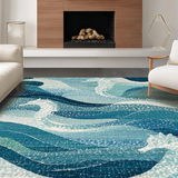 Ultra Soft Area Rug, Non Slip, Stain Resistant, Washable Area Rugs for Living Room, Bedroom, Coastal Seahorse Low Pile Rug with Oceanic Blue Swirls and Nautical Motifs(Blue)