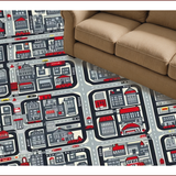 Ultra Soft Area Rug, Non Slip, Stain Resistant, Washable Area Rugs for Living Room, Bedroom, Vibrant Cartoon Cityscape Motif(Gray)