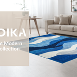 Ultra Soft Area Rug, Non Slip, Stain Resistant, Washable Area Rugs for Living Room, Bedroom, Dynamic Blue Grey Geometric Fusion(Blue)