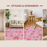 Ultra Soft Area Rug, Non Slip, Stain Resistant, Washable Area Rugs for Living Room, Bedroom, Sweet Pink Bows and Cherry Blooms Seamless Pattern Area Rug(Pink)