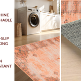 Ultra Soft Area Rug, Non Slip, Stain Resistant, Washable Area Rugs for Living Room, Bedroom, Rustic Vintage Tiled Design(Orange)