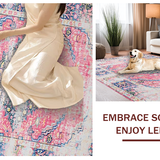 Ultra Soft Area Rug, Non Slip, Stain Resistant, Washable Area Rugs for Living Room, Bedroom, Luxurious Ogee Inspired Elements(Pink)