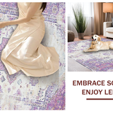 Ultra Soft Area Rug, Non Slip, Stain Resistant, Washable Area Rugs for Living Room, Bedroom, Chic Pastel Geometric Design(Purple)