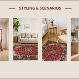 Ultra Soft Area Rug, Non Slip, Stain Resistant, Washable Area Rugs for Living Room, Bedroom, Elegant Distressed Floral Design(Red)