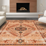 Ultra Soft Area Rug, Non Slip, Stain Resistant, Washable Area Rugs for Living Room, Bedroom, Elegant Tribal Geometric Arrangement(Orange)
