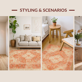 Ultra Soft Area Rug, Non Slip, Stain Resistant, Washable Area Rugs for Living Room, Bedroom, Artful Rustic Central Medallion Motif(Orange)
